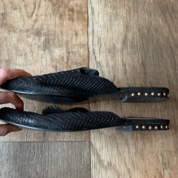 Jaggar black reptile print gold stud tassel top mule - Picture 3 of 7